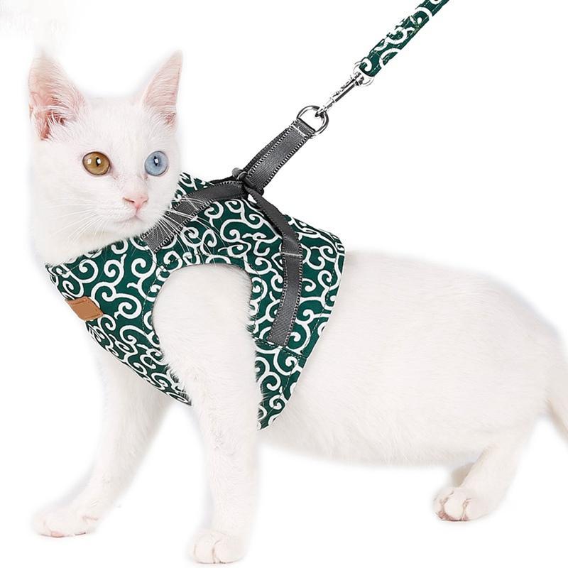Cat Vest Harness and Leash Set Escape Proof Cat Japanese Style Harness for Outdoor Walking Red